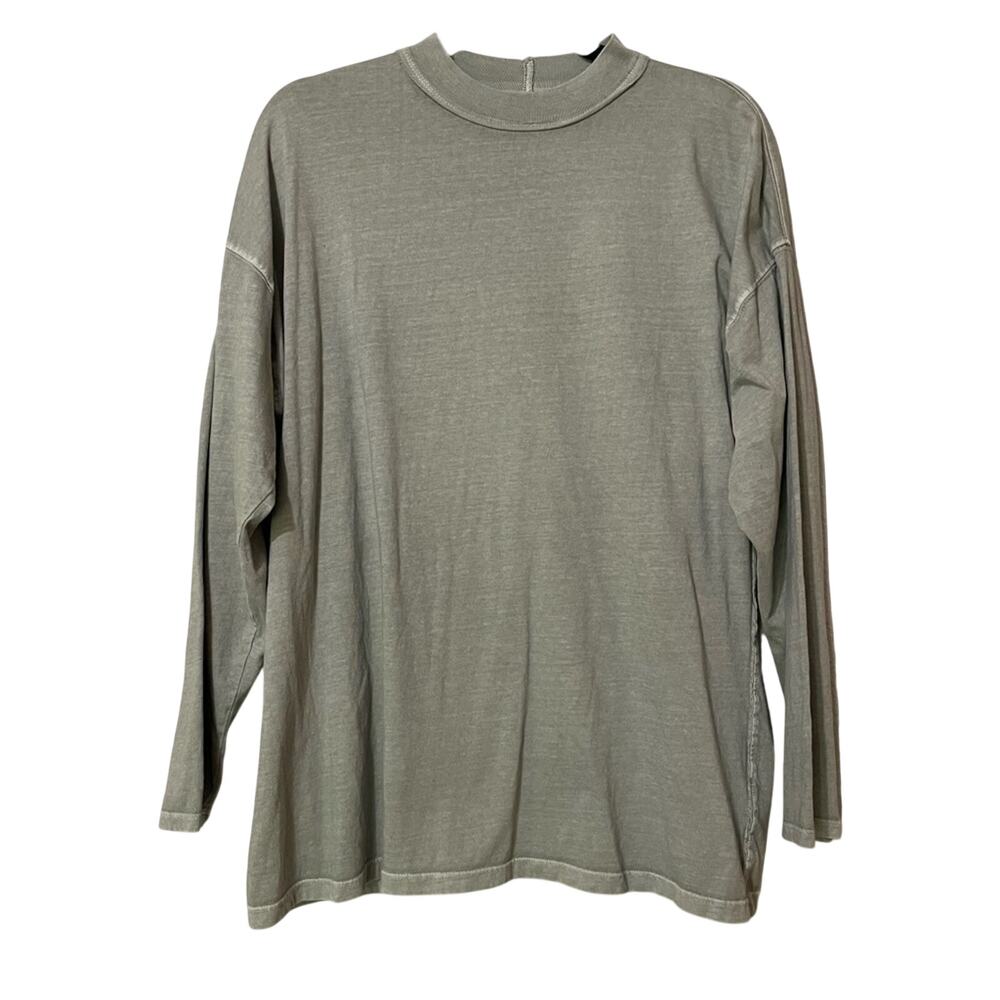 Free People Green Long Sleeve Mock Neck Tee Shirt XS Sage Oversized Thermal